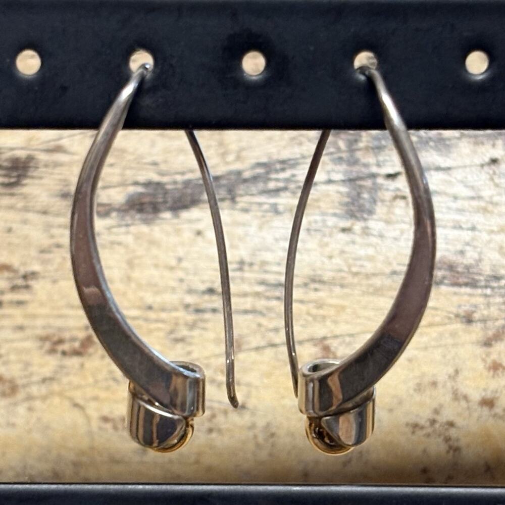 Artisan Ed Levin Earrings Sterling Silver & 14K Orbs Drop Made in the USA Vintag